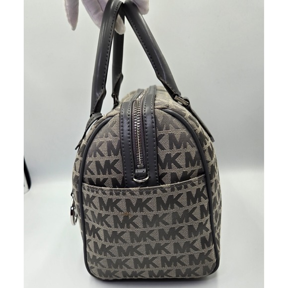 Michael Kors Monogram Satchel Handbag‎ Gray Canvas Leather Top Handle Bag MK - Picture 5 of 12